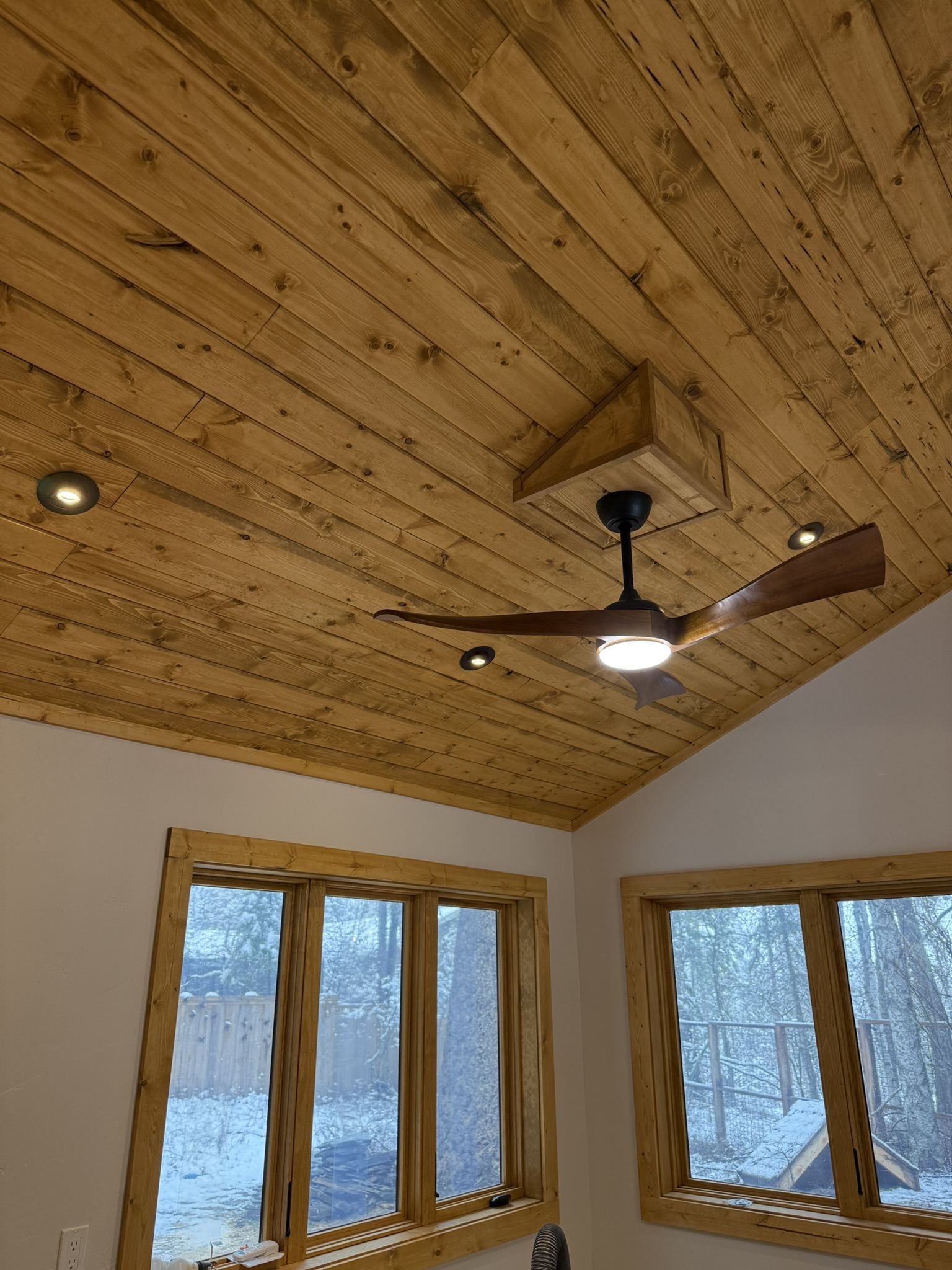 Vaulted cedar ceiling in a whole-home remodel